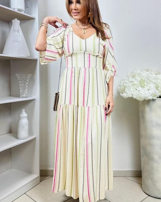 VESTIDO V MANGA C/CIGANINHA