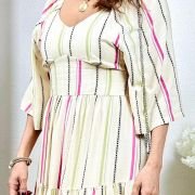 VESTIDO V MANGA C/CIGANINHA